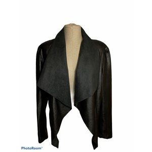 Tahari Black Faux Leather Waterfall Jacket M